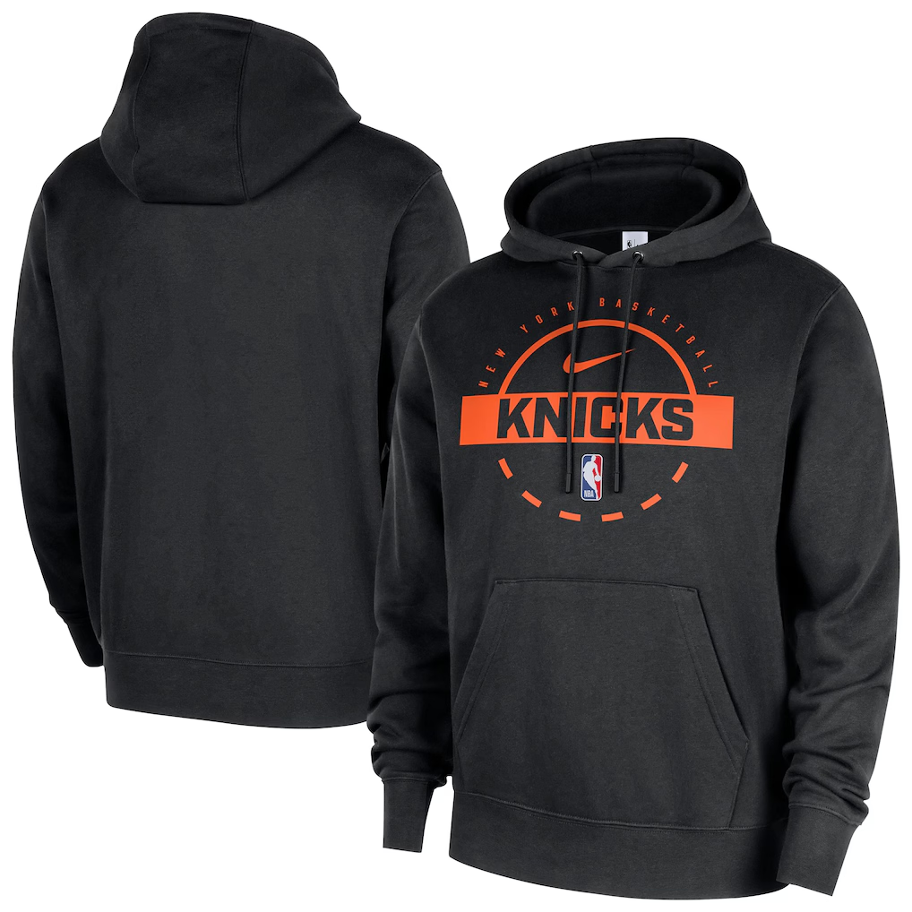 Men's New York Knicks Black 2025/26 Practice Club Pullover Hoodie Men's New York Knicks Black 2025/26 Practice Club Pullover Hoodie